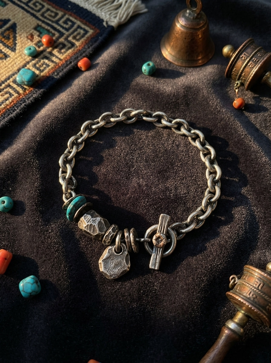 Vintage Nomadic Style Freeform Old Turquoise Bracelet