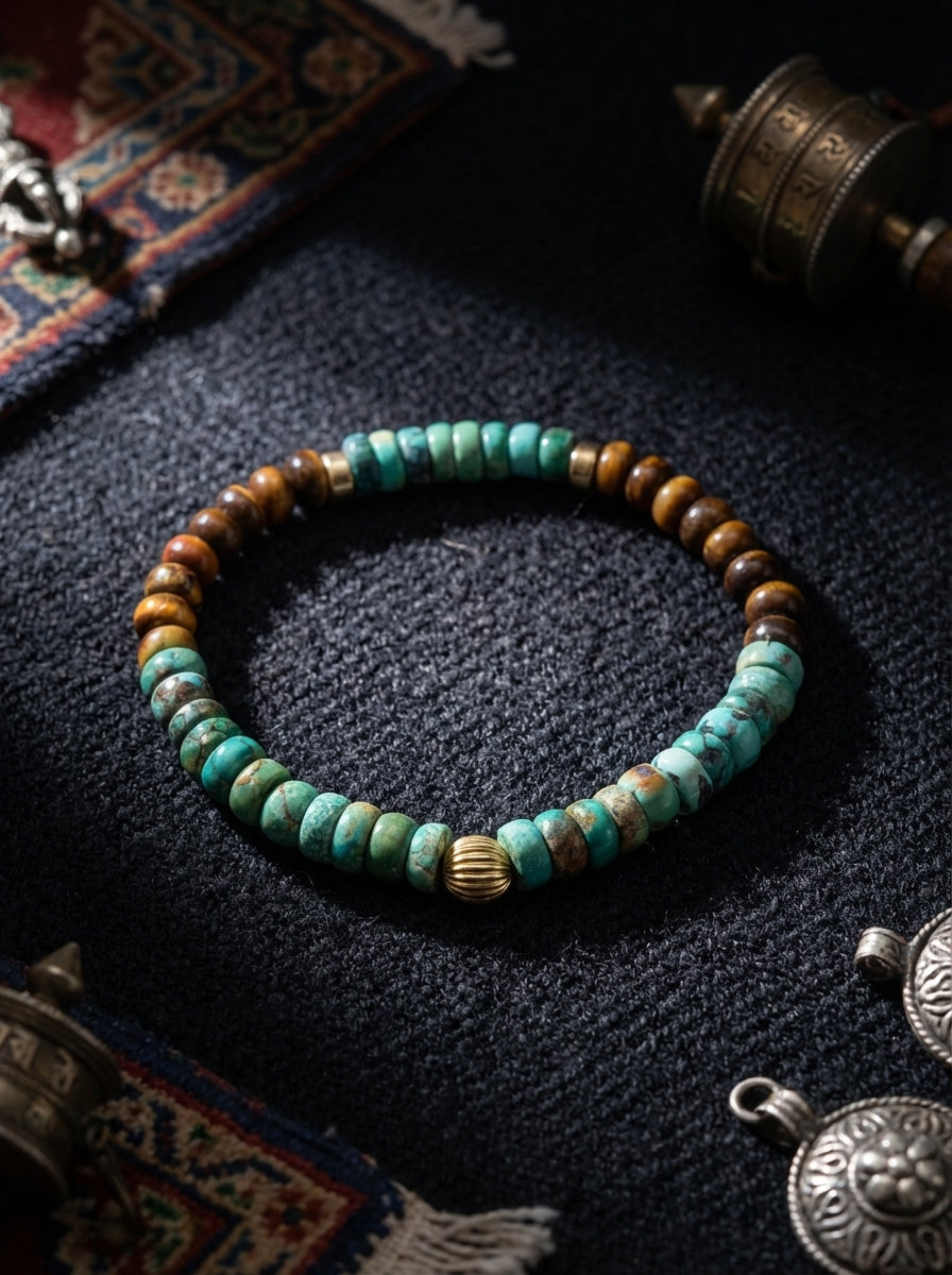 Original Trendy Brand Color Block Natural Raw Turquoise Tiger Eye Bracelet