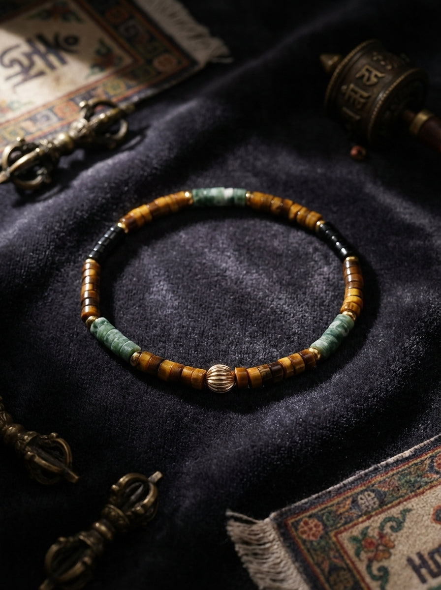 Original Natural Yellow Tiger Eye & Green Agate Couple Bracelet