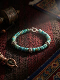 Tibetan Sacred Stone Ancient Hand-Chiseled Natural Raw Turquoise Sterling Silver Bracelet Original Niche Design