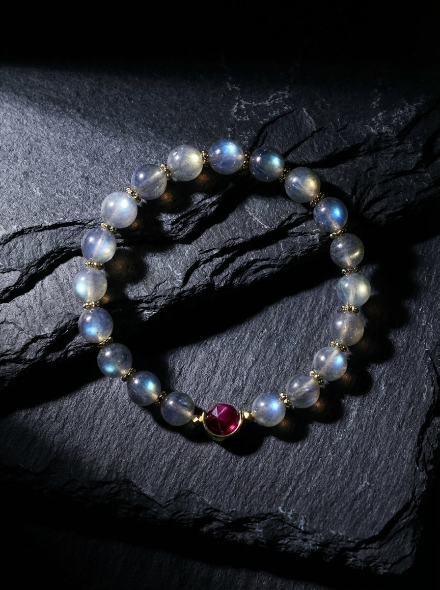 Moonlight Reflecting Red Grade・Sri Lanka Grey Moonstone Bracelet Original Handmade Red Tiger Eye Crystal Bracelet