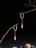 New Tibetan Niche Earrings | Personalized High-End S925 Sterling Silver Cinnabar Pendant Earrings