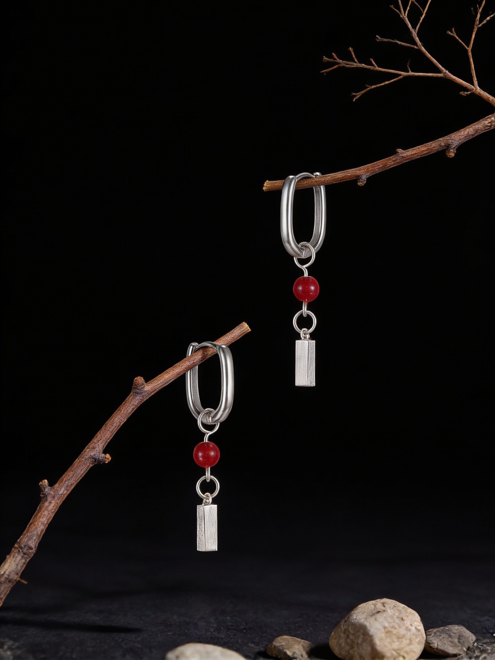 New Tibetan Niche Earrings | Personalized High-End S925 Sterling Silver Cinnabar Pendant Earrings