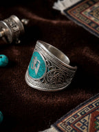 Om Blessing・Turquoise Inlaid Open Ring | Original Ethnic Style Adjustable Ring