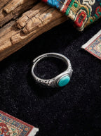 Neutral Retro Ring | S925 Sterling Silver Raw Ore Turquoise Cabochon Ring