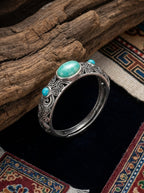 Tibetan Ethnic Style Ring | 925 Sterling Silver Vintage Patina Turquoise Adjustable Ring