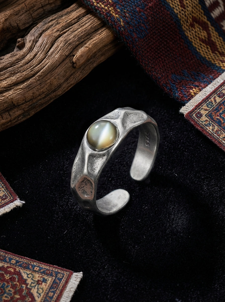 Vintage European and American Style Ring | S925 Sterling Silver Black Mother of Pearl Light Luxury Open Ring