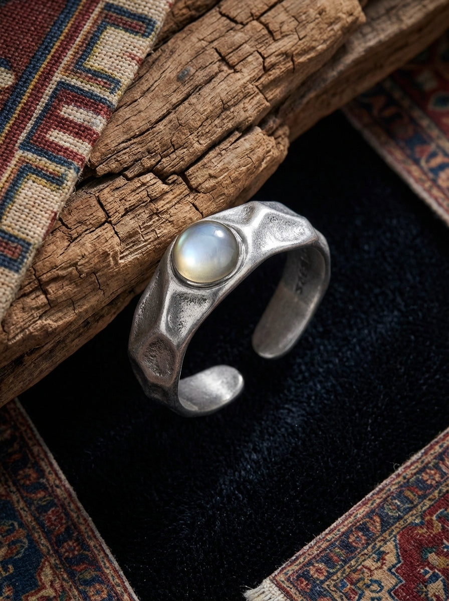 Vintage European and American Style Ring | S925 Sterling Silver Black Mother of Pearl Light Luxury Open Ring