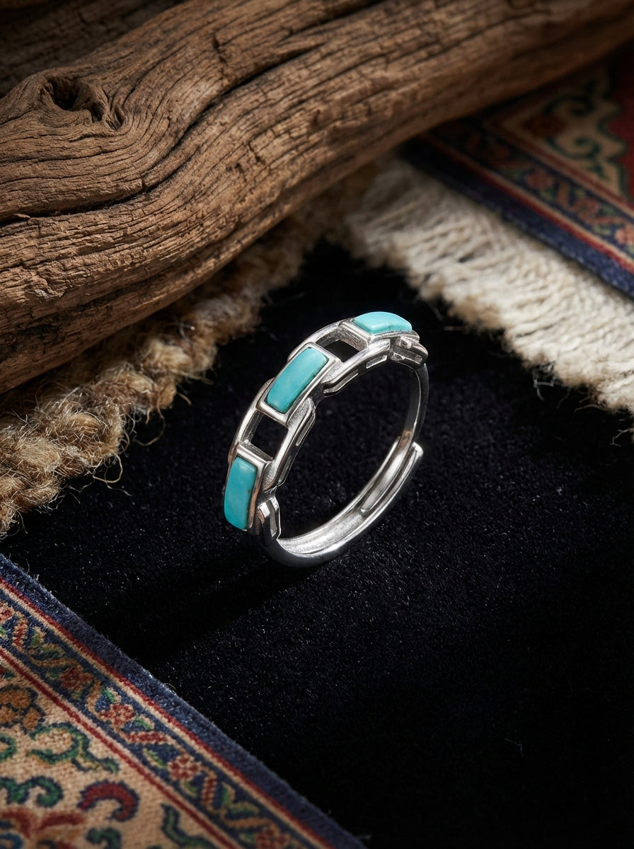 Fashion Light Luxury Ring | S925 Sterling Silver Raw Ore Turquoise Chain Ring