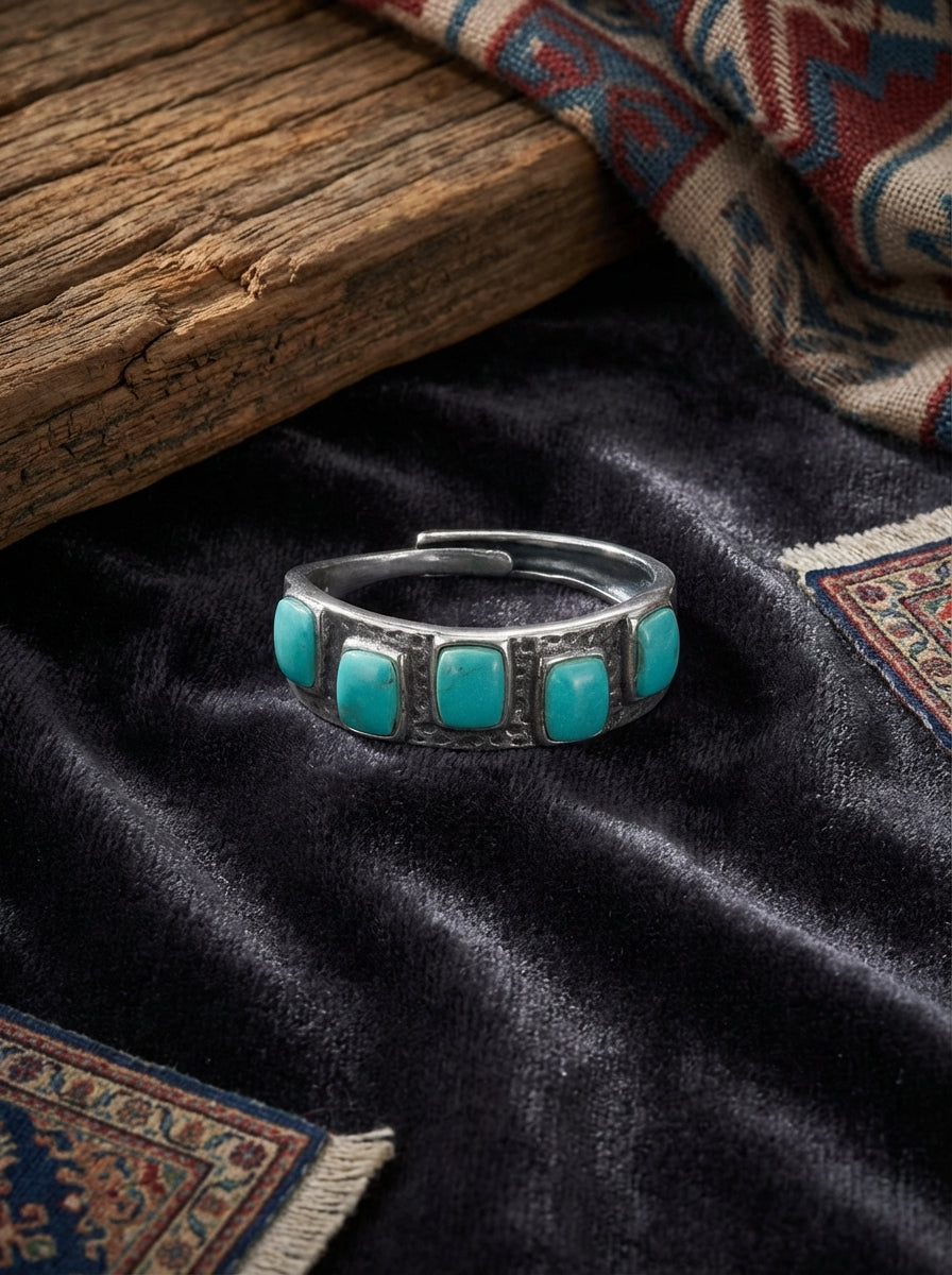 Retro Personalized Ring | S925 Sterling Silver Raw Ore Turquoise Eternity Band