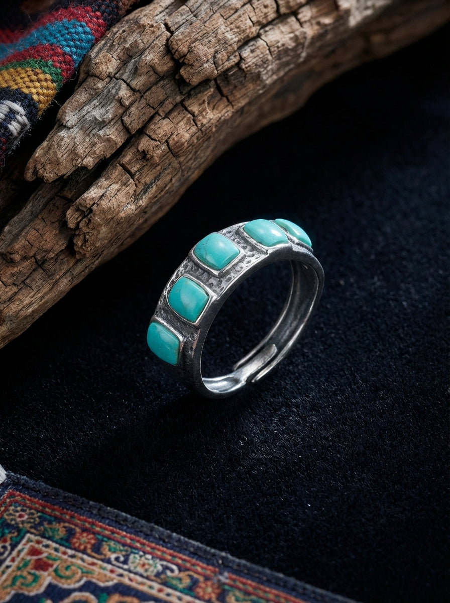 Retro Personalized Ring | S925 Sterling Silver Raw Ore Turquoise Eternity Band