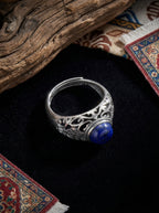 Vintage Ethnic Style Ring | S925 Sterling Silver Lapis Lazuli Open Ring