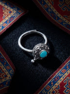 Vintage Ethnic Style Ring | S925 Sterling Silver Six-Syllable Mantra Turquoise Open Ring