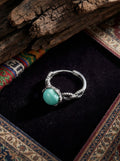 Vintage Ethnic Style Ring | S925 Sterling Silver Turquoise Twisted Open Ring