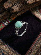 Vintage Ethnic Style Ring | S925 Sterling Silver Turquoise Twisted Open Ring