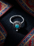 Vintage Ethnic Style Ring | S925 Sterling Silver Six-Syllable Mantra Turquoise Open Ring