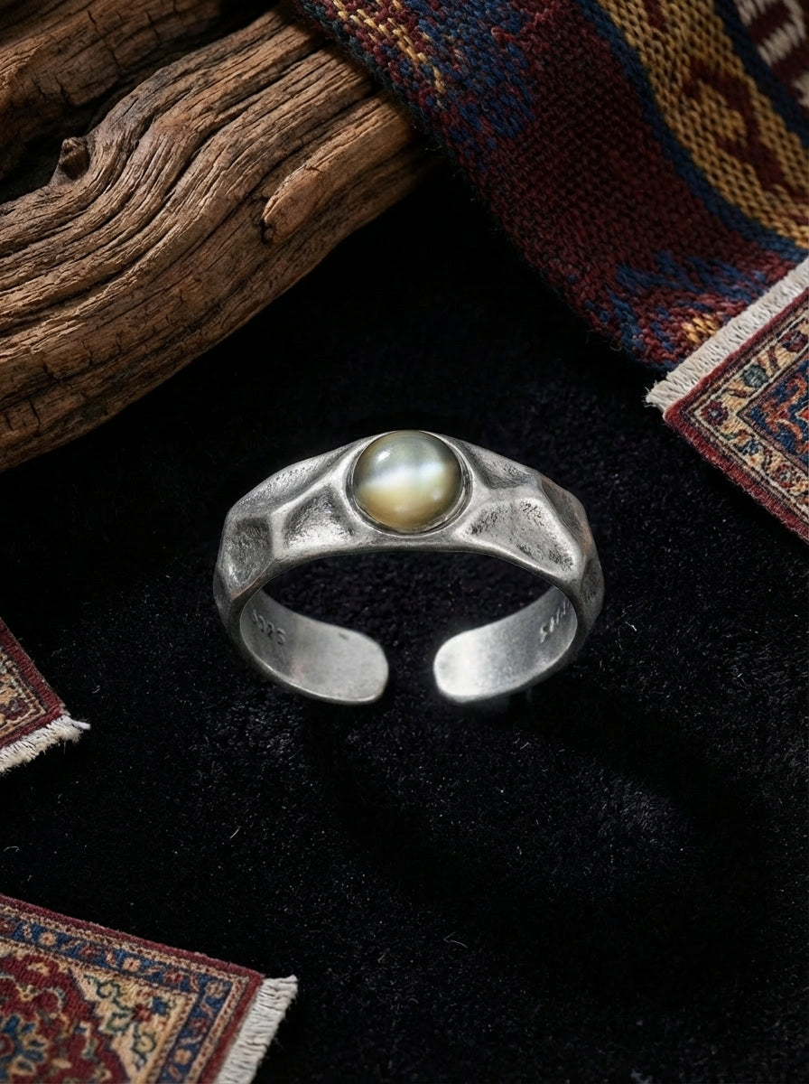 Vintage European and American Style Ring | S925 Sterling Silver Black Mother of Pearl Light Luxury Open Ring