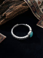 Vintage Ethnic Style Ring | S925 Sterling Silver Turquoise Square Open Ring