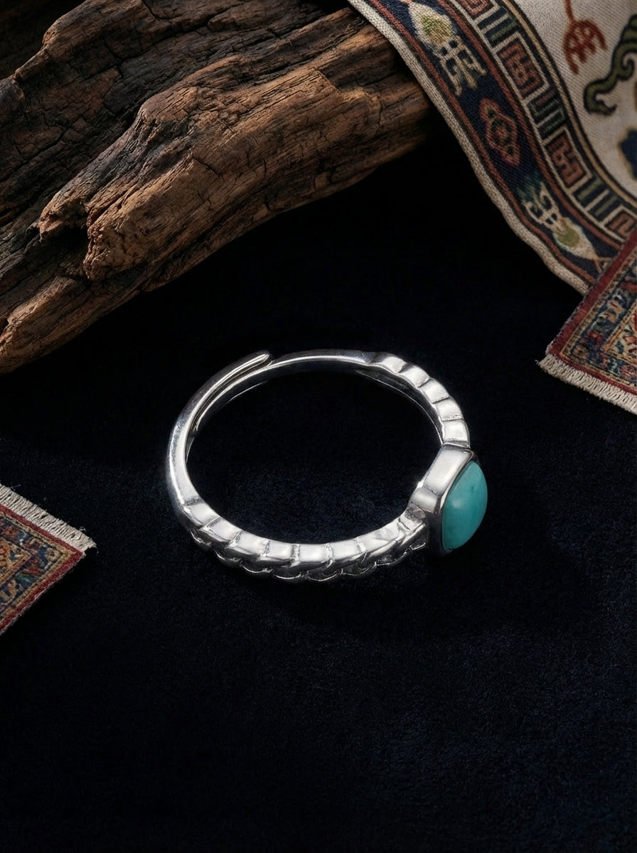 Vintage Ethnic Style Ring | S925 Sterling Silver Turquoise Square Open Ring