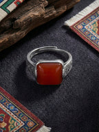 Vintage New Chinese Style Ring | S925 Sterling Silver Southern Red Agate Square Candy Ring