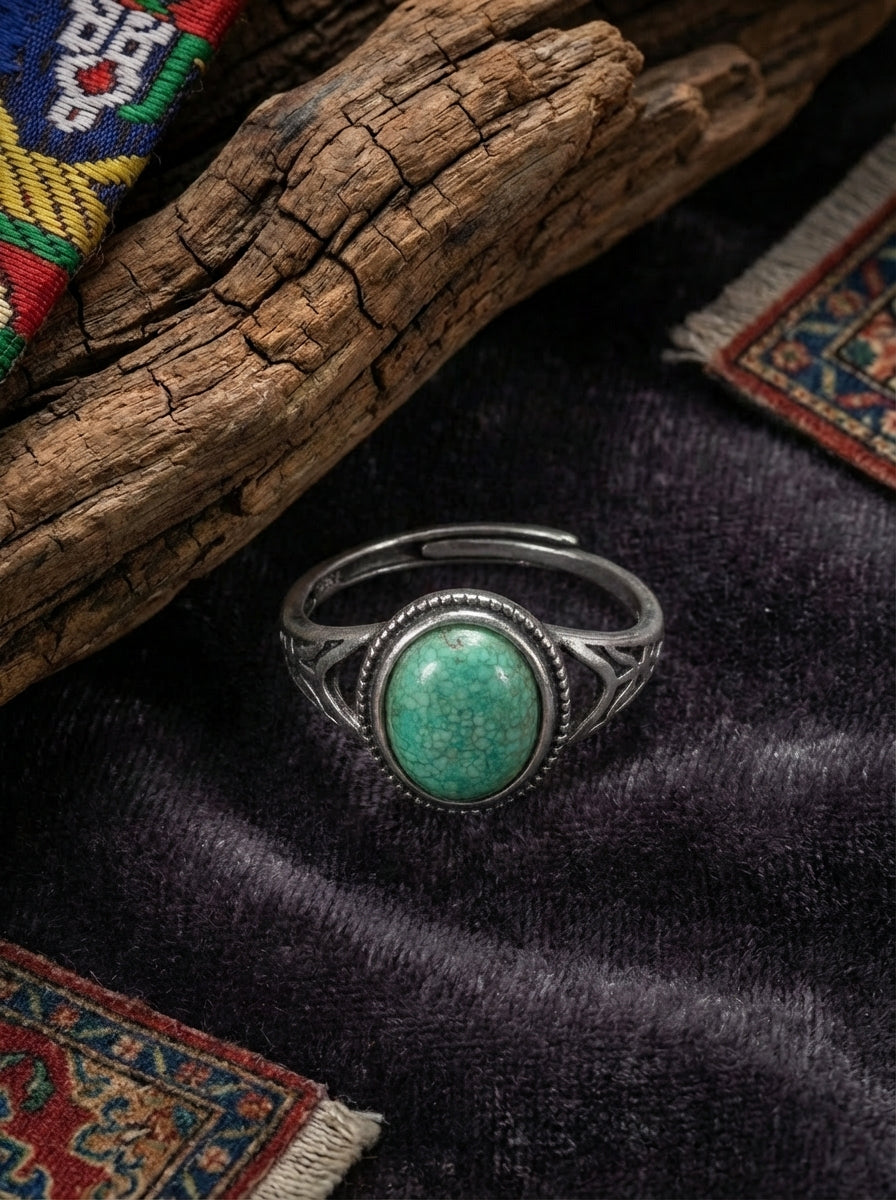 Retro High-End Ring | S925 Sterling Silver Round Turquoise Ring