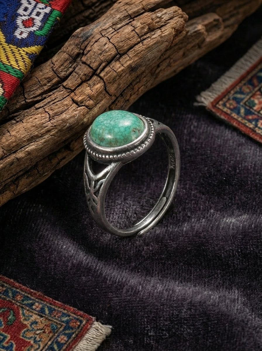 Retro High-End Ring | S925 Sterling Silver Round Turquoise Ring