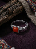 Vintage Ethnic Style Ring | S925 Sterling Silver Southern Red Agate Square Candy Ring