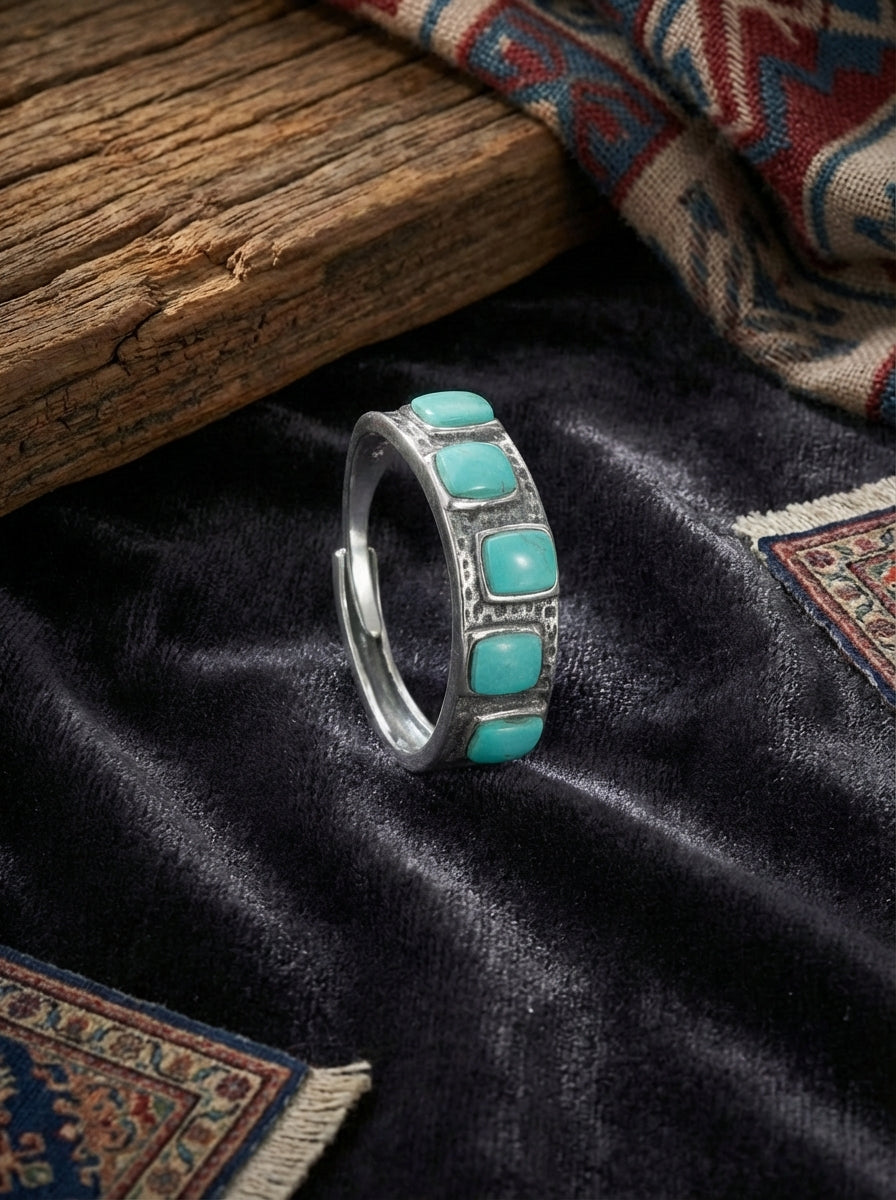 Retro Personalized Ring | S925 Sterling Silver Raw Ore Turquoise Eternity Band