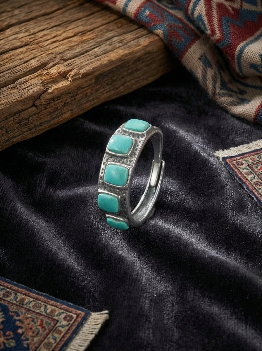 Retro Personalized Ring | S925 Sterling Silver Raw Ore Turquoise Eternity Band