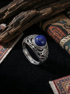 Vintage Ethnic Style Ring | S925 Sterling Silver Lapis Lazuli Open Ring