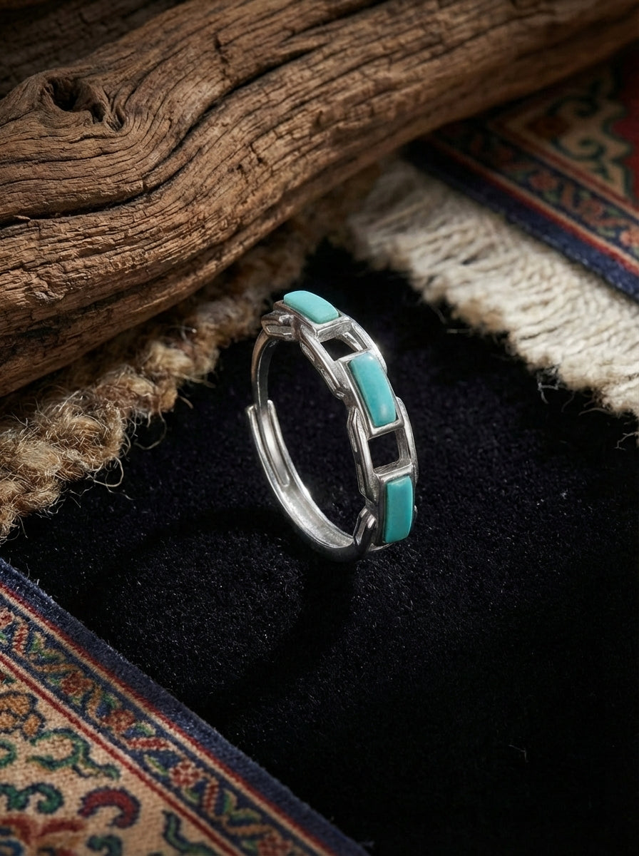 Fashion Light Luxury Ring | S925 Sterling Silver Raw Ore Turquoise Chain Ring