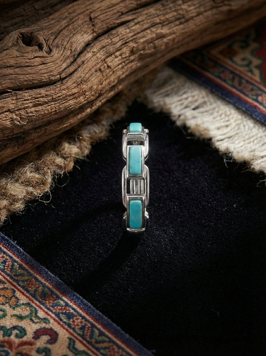 Fashion Light Luxury Ring | S925 Sterling Silver Raw Ore Turquoise Chain Ring