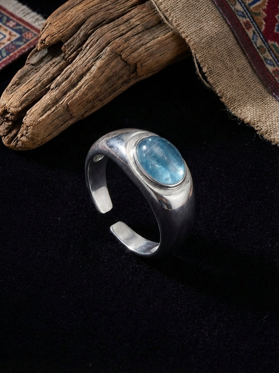 Original Niche Ring | S925 Sterling Silver Aquamarine Vintage High-End Open Ring