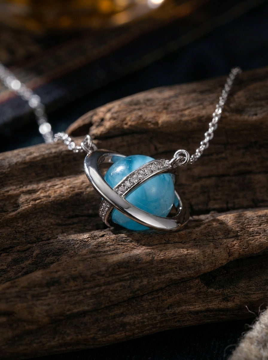 Niche Design Starry Sky Crystal Necklace | Sterling Silver Aquamarine Clavicle Necklace for Women