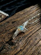 Original Planet Ring Design | Natural White Opal Sterling Silver Wrapped Necklace Unique Niche Choker
