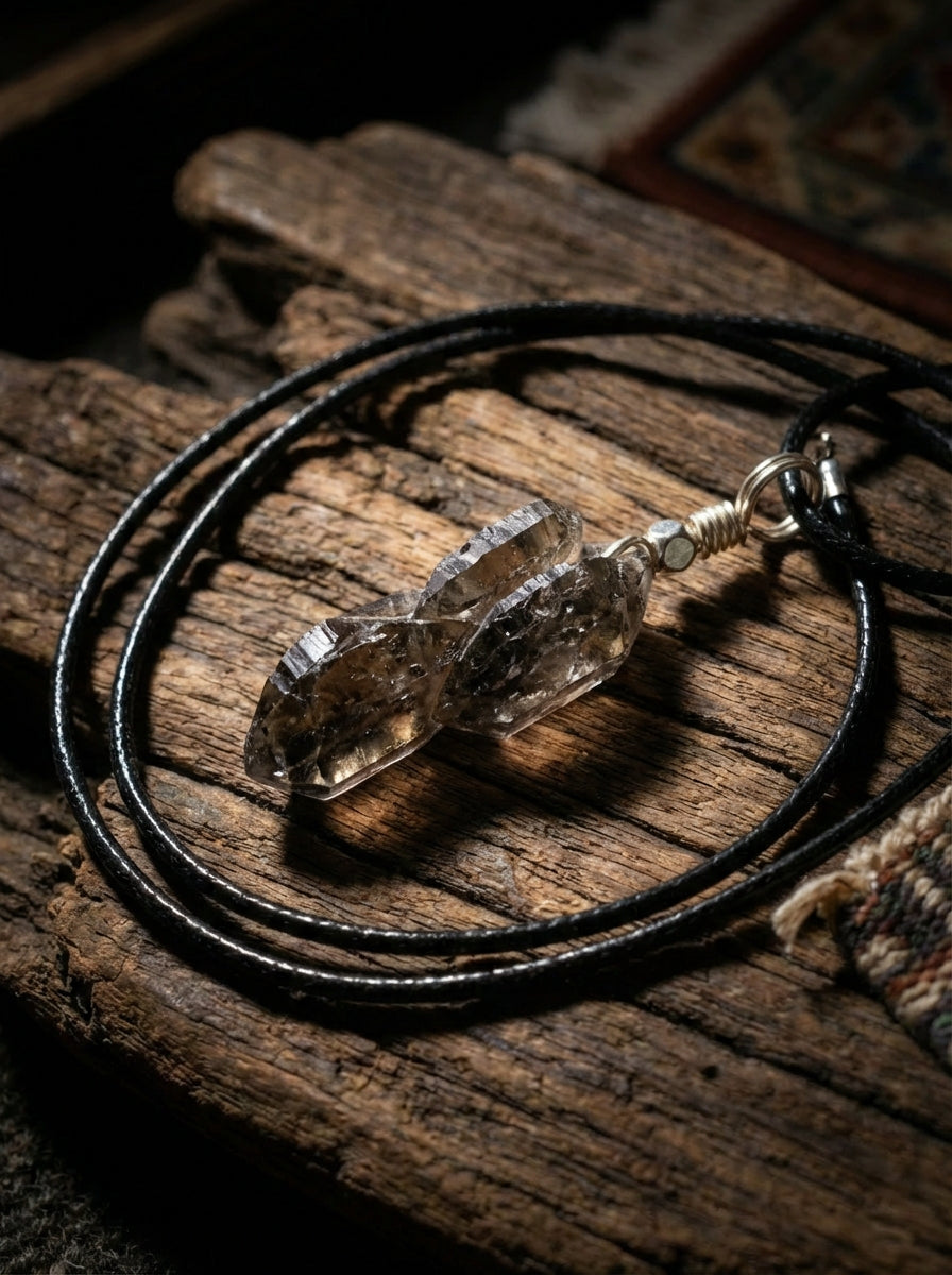 Natural Sparkling Crystal Raw Stone Pendant Necklace | Black Sparkling Crystal Pendant Unisex Wealth-Attracting Chain Sweater Necklace