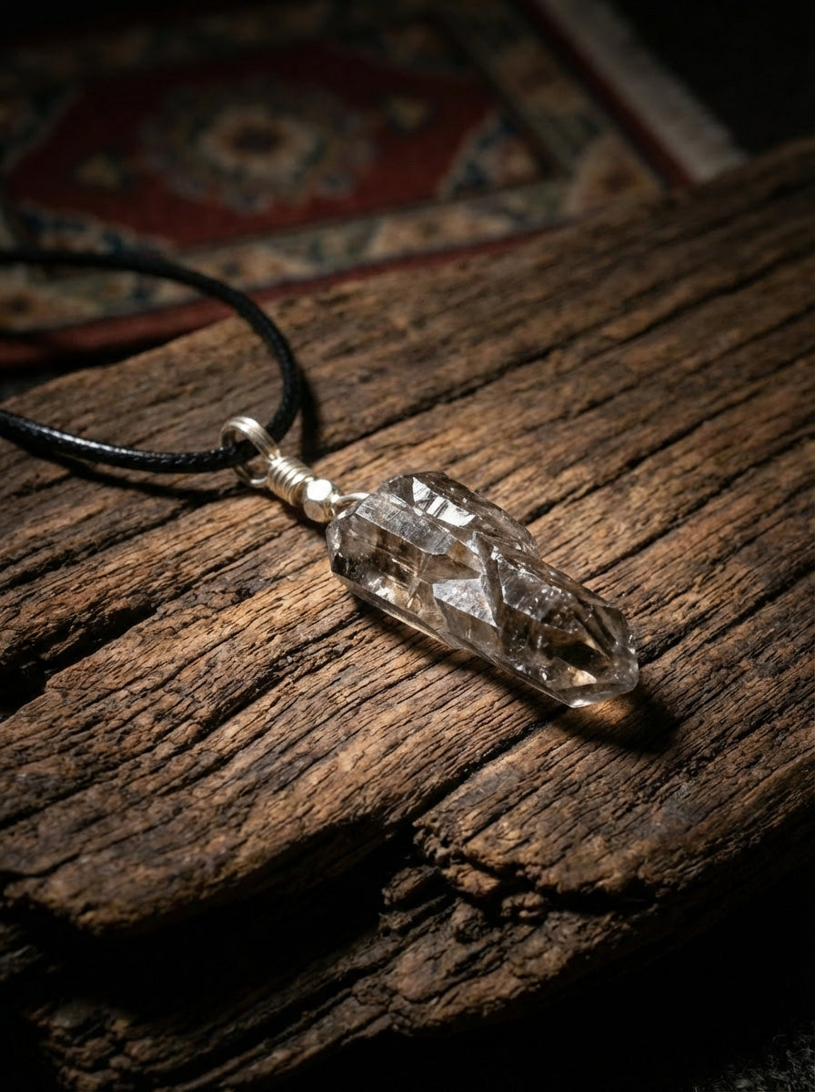 Natural Sparkling Crystal Raw Stone Pendant Necklace | Black Sparkling Crystal Pendant Unisex Wealth-Attracting Chain Sweater Necklace