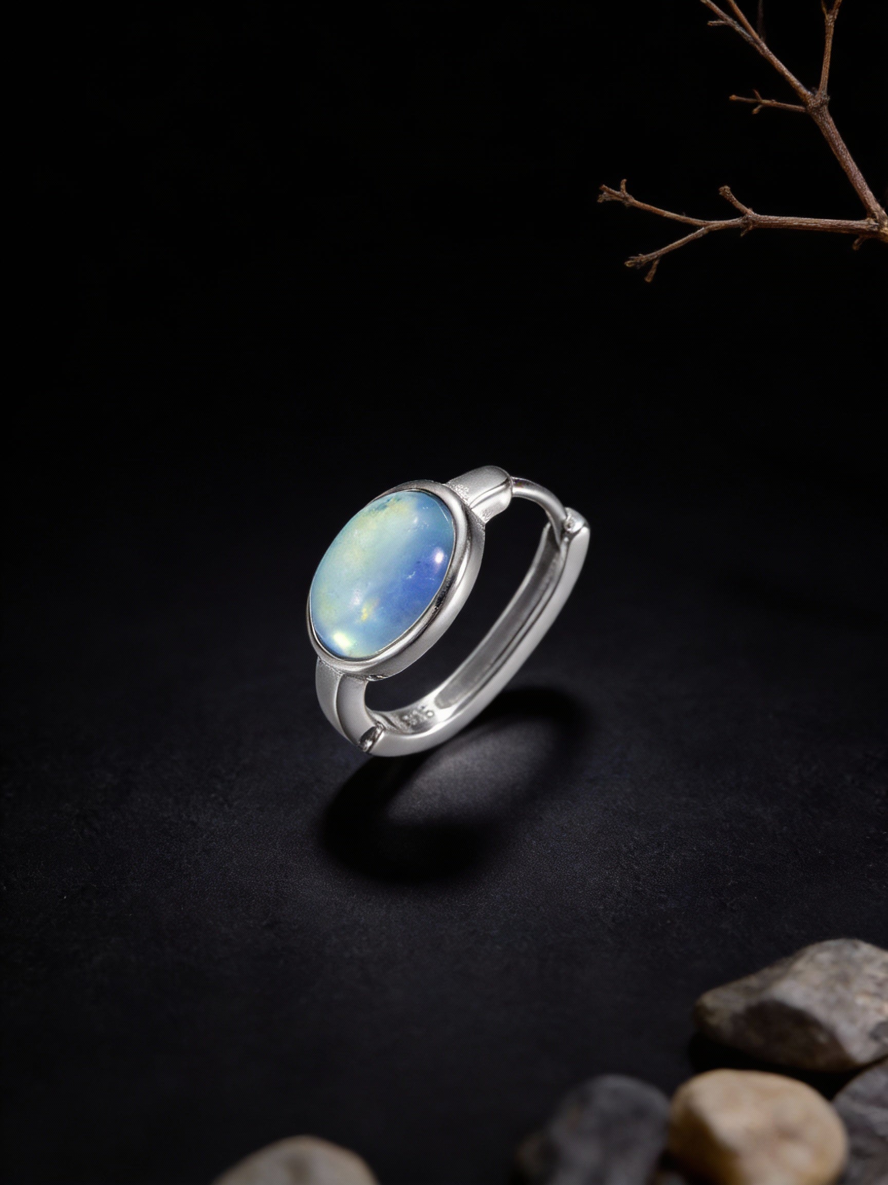 High-End Minimalist Ear Clasp Earrings | S925 Sterling Silver Cabochon Aquamarine Earrings