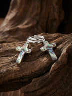 「Spirit of Life」Designer's Original Mother of Pearl Cross S925 Silver Earrings