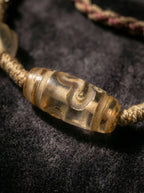 Tibetan Region Vintage Natural White Crystal Three-Faced Mahakala Vajra Dzi Bead Necklace - Unique Piece