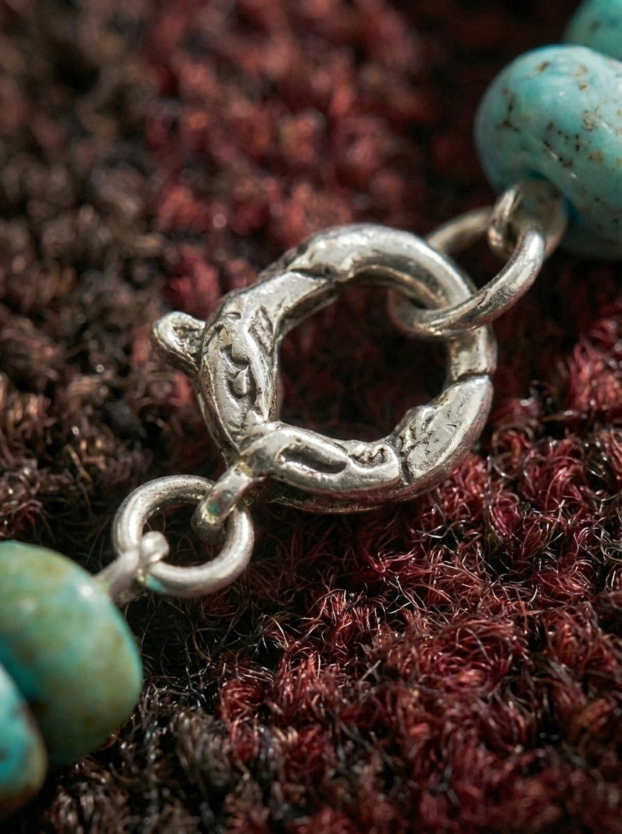 Tibetan Sacred Stone Ancient Hand-Chiseled Natural Raw Turquoise Sterling Silver Bracelet Original Niche Design