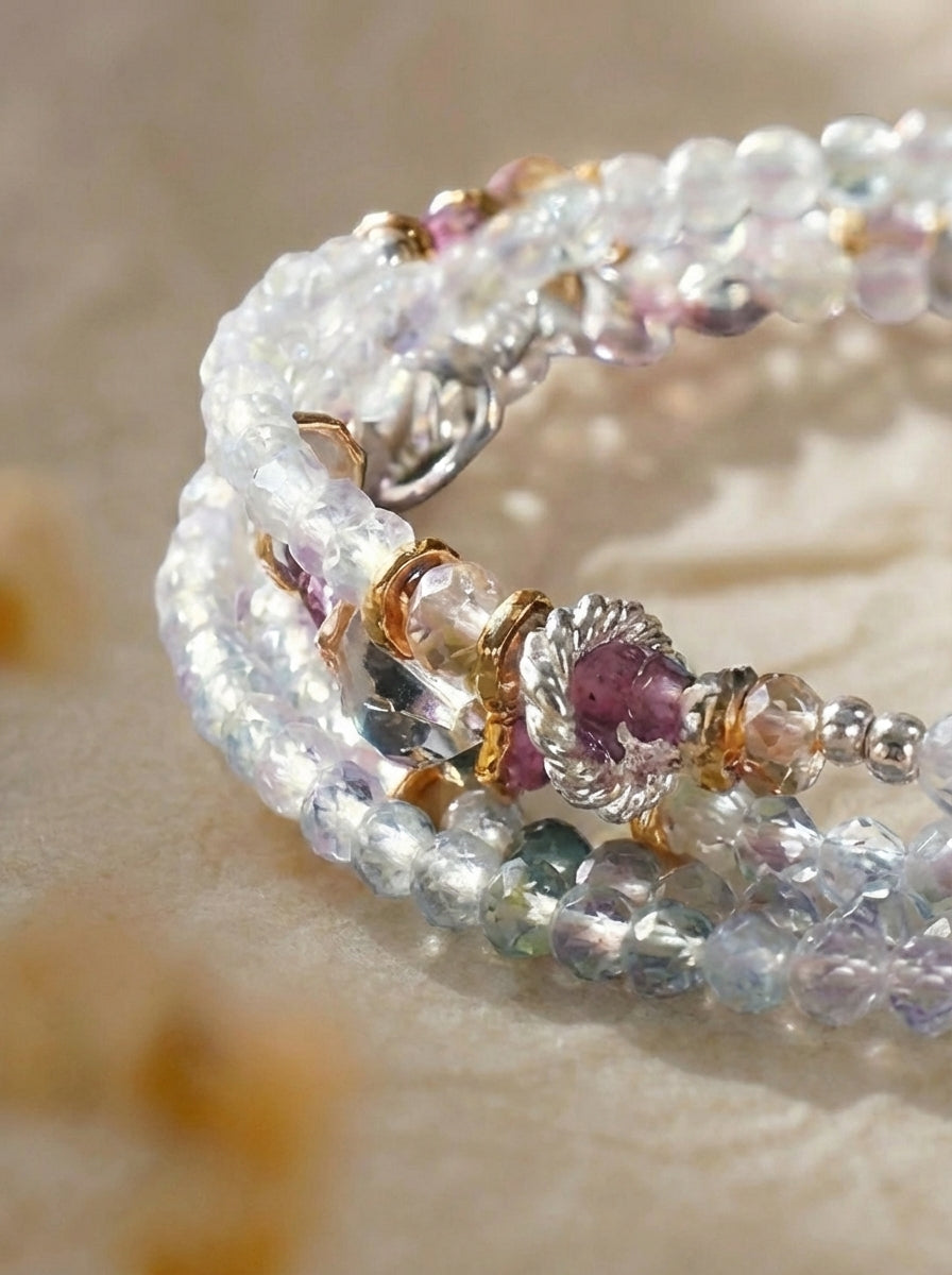 Capricorn Natal Pink Luck Original Multi-Layer Stackable Morganite Crystal Bracelet Twelve Constellations Exclusive For Women