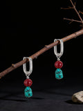 Tibetan Ethnic Style Earrings | S925 Sterling Silver Turquoise Cinnabar Earrings