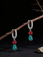 Tibetan Ethnic Style Earrings | S925 Sterling Silver Turquoise Cinnabar Earrings