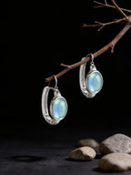 High-End Minimalist Ear Clasp Earrings | S925 Sterling Silver Cabochon Aquamarine Earrings