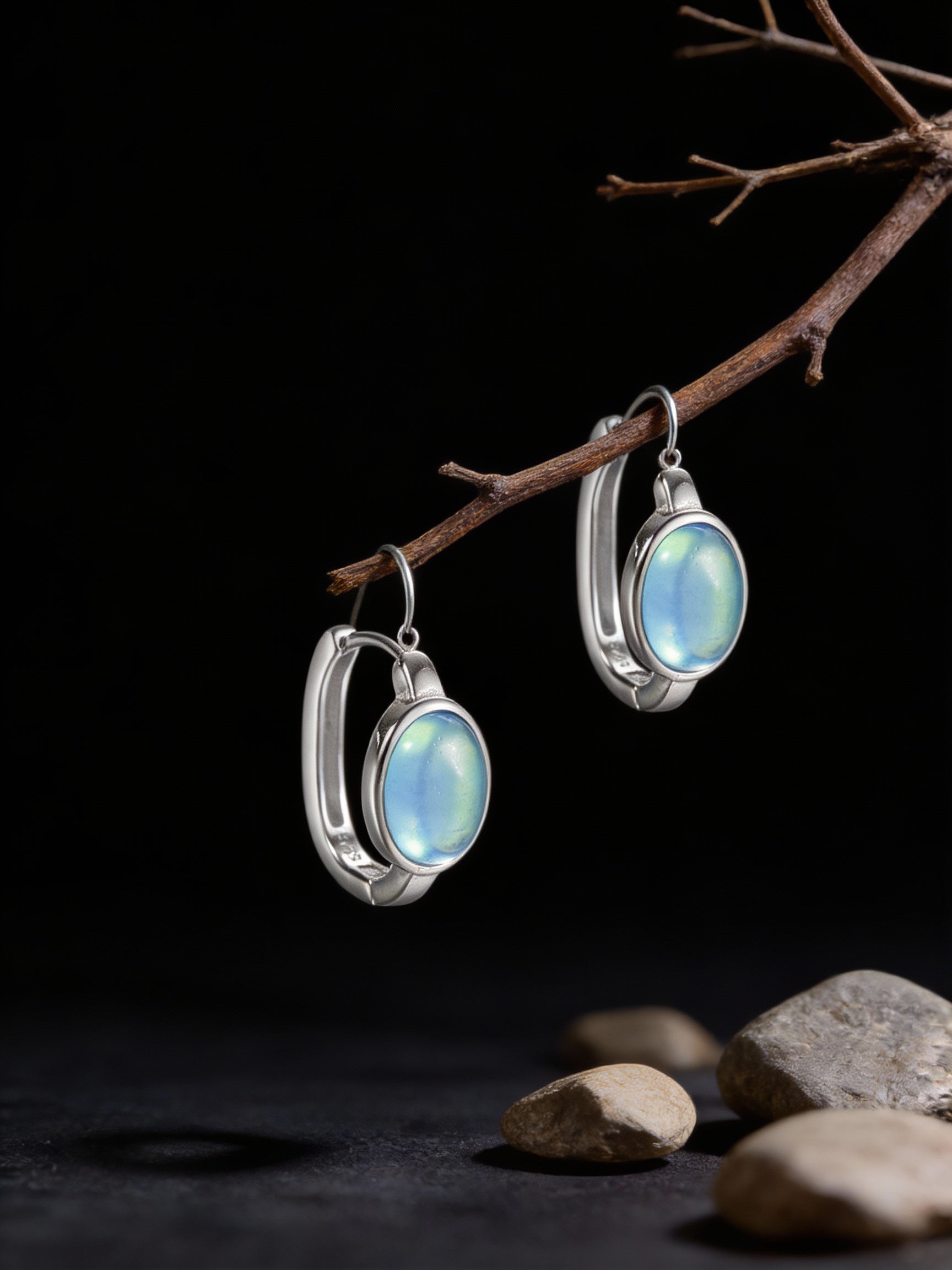 High-End Minimalist Ear Clasp Earrings | S925 Sterling Silver Cabochon Aquamarine Earrings