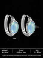 High-End Minimalist Ear Clasp Earrings | S925 Sterling Silver Cabochon Aquamarine Earrings