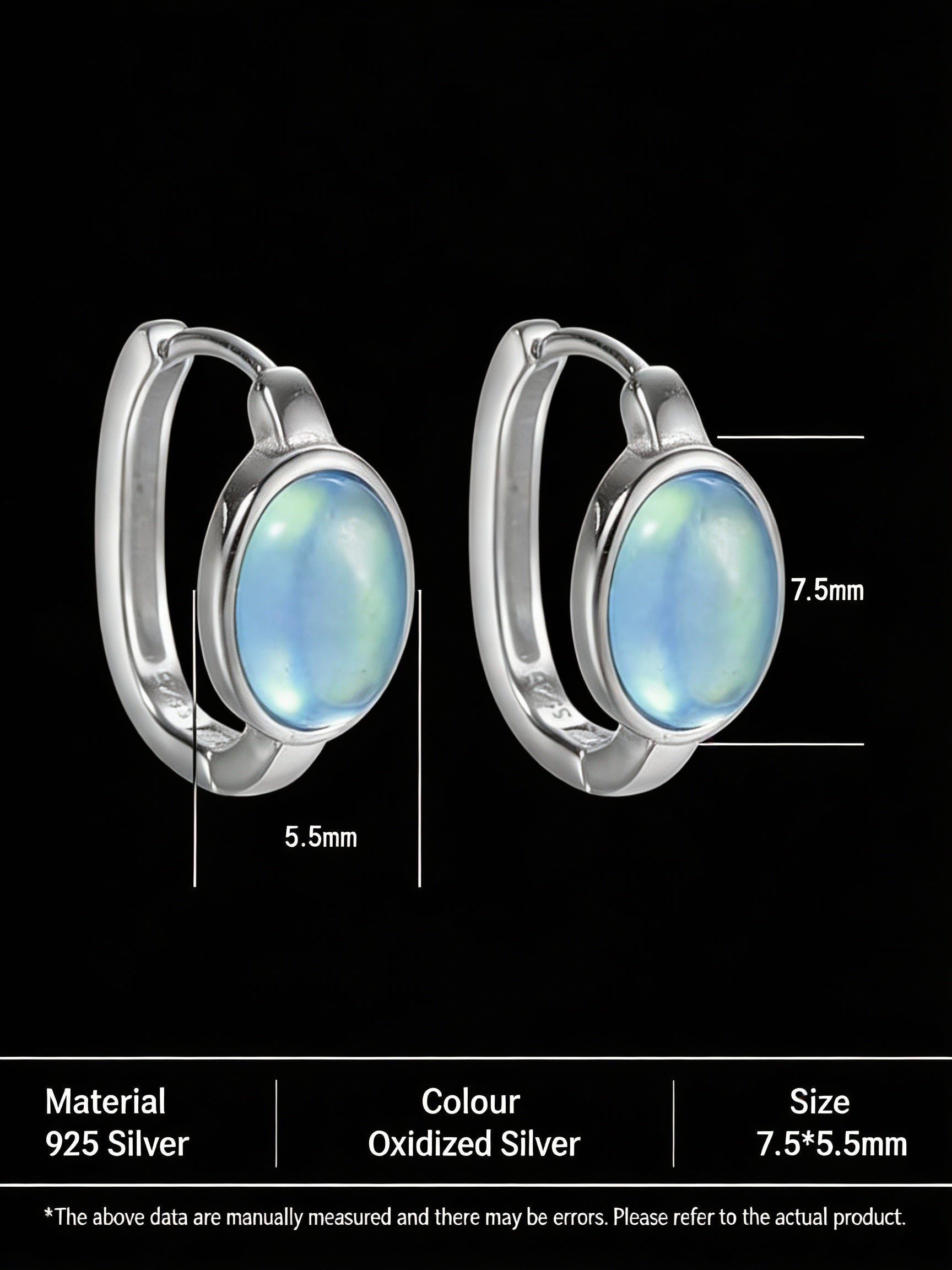 High-End Minimalist Ear Clasp Earrings | S925 Sterling Silver Cabochon Aquamarine Earrings