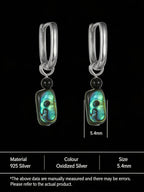 Unisex Vintage Earrings | Original Design S925 Sterling Silver Square Abalone Shell Obsidian Earrings