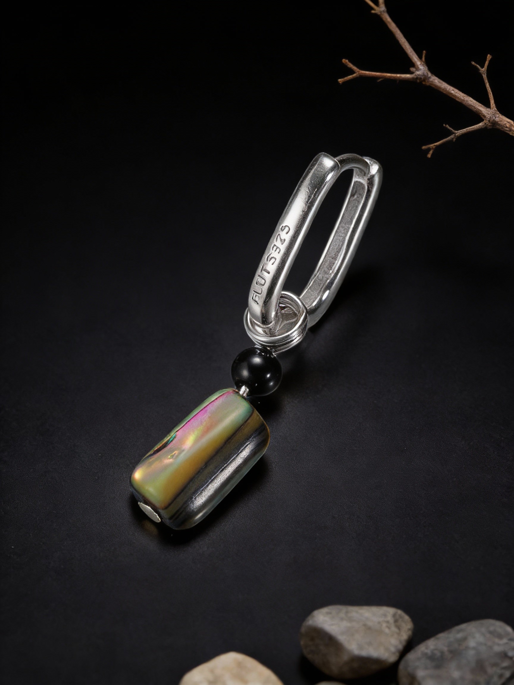 Unisex Vintage Earrings | Original Design S925 Sterling Silver Square Abalone Shell Obsidian Earrings